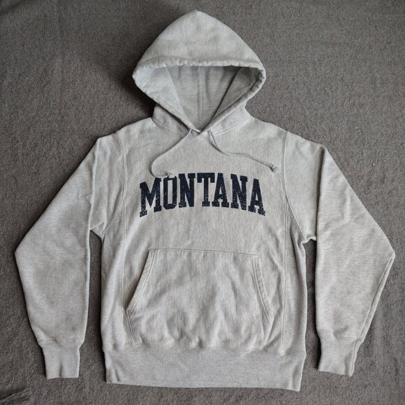 Vintage Montana State Champion Reverse Weave Hoodie Size Small Grey Heathered